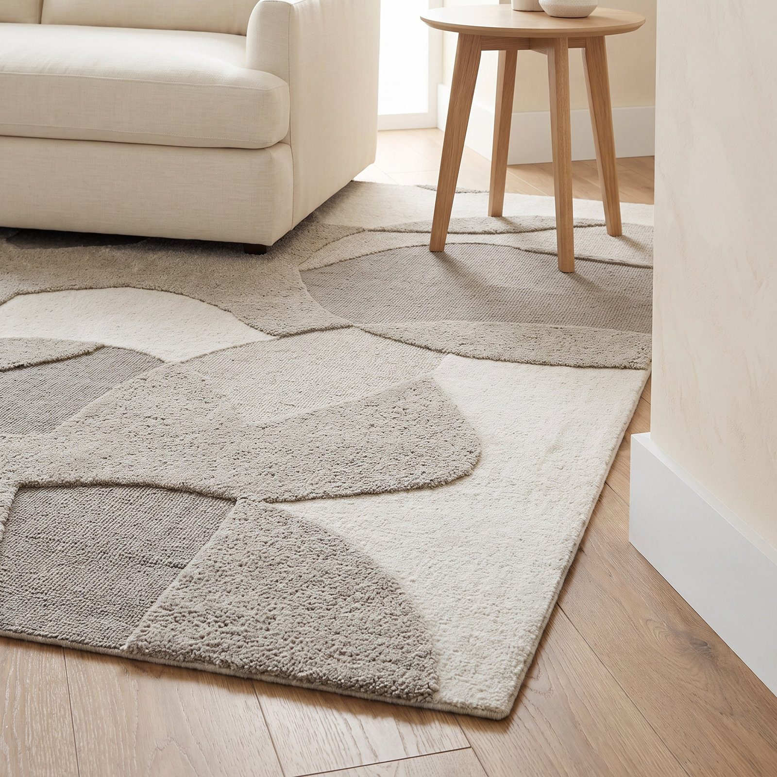 Natural Hand-Tufted Abstract Wool Rug, Rectange 5' x 8'