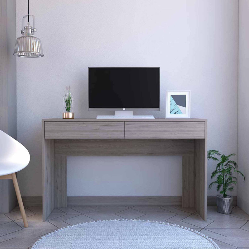 Meridian 2-Drawer Writing Desk In Light Gray, Spacious And Modern Design For Home Office Use