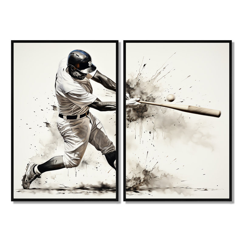 Baseball Minimal Swing II - impressions sur toile modernes, 36" H x 48" W, Impression encadrée flottante, Black