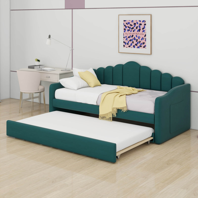 Lit de jour rembourré avec couchette, canapé-lit en velours avec ports de chargement USB, aucun sommier nécessaire, taille simple