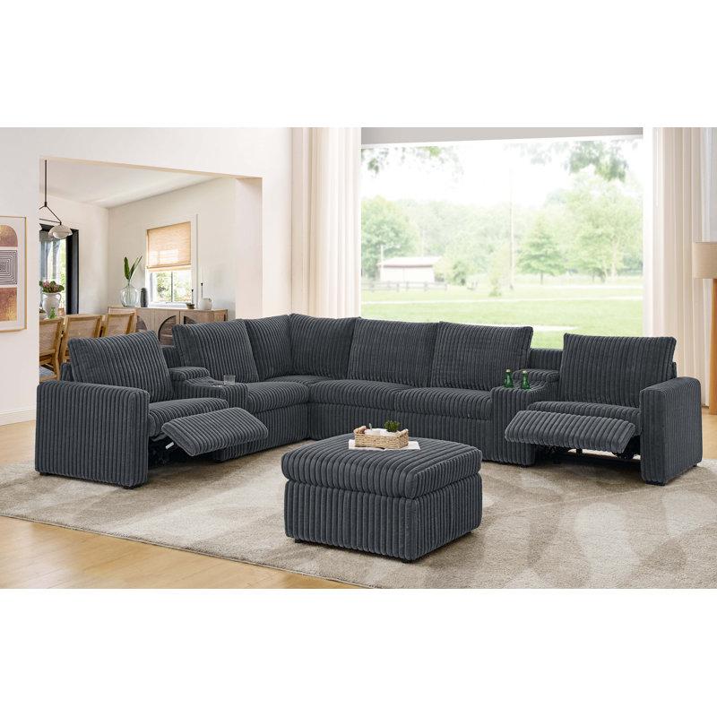Canapé modulaire inclinable électrique Rdamidtin, Velours côtelé gris foncé