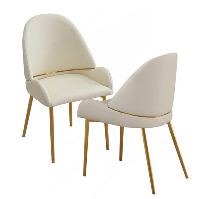 Chaise de salle à manger avec pieds en métal de couleur beige en similicuir (ensemble de 2)