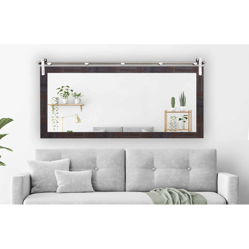 Miroir d'appoint / rail de porte de grange en acier singapourien, 31,5 po x 70,5 po, Laiton industriel en acier