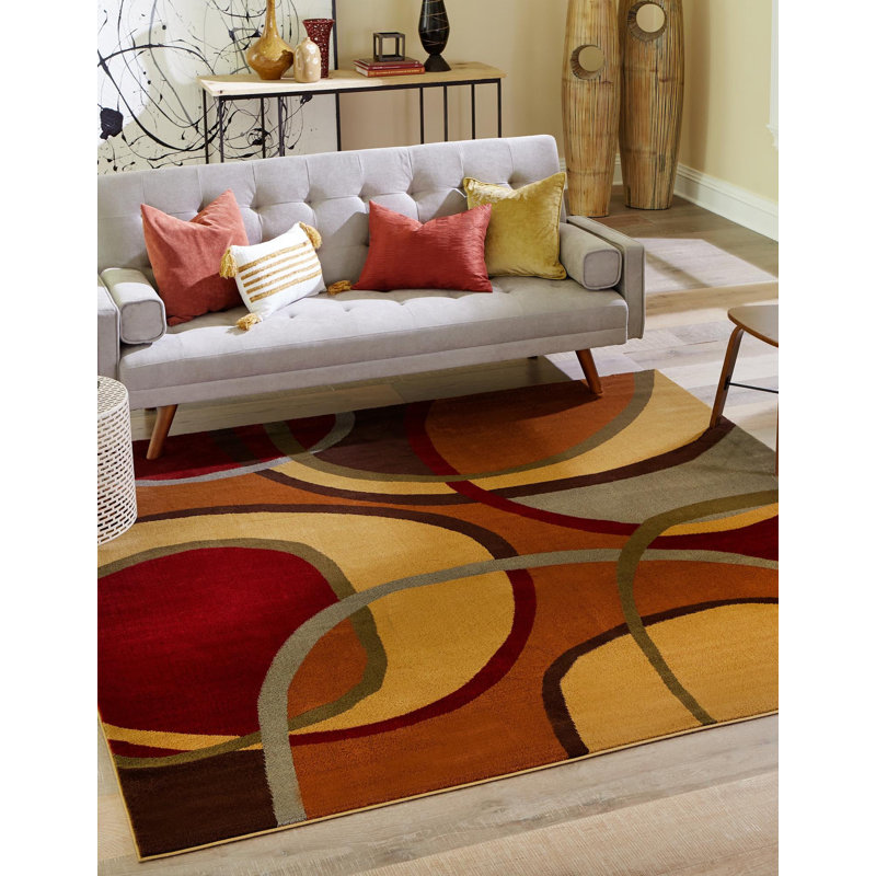 Cafe Performance Brown/Red/Gray Rug, Square 7'10"