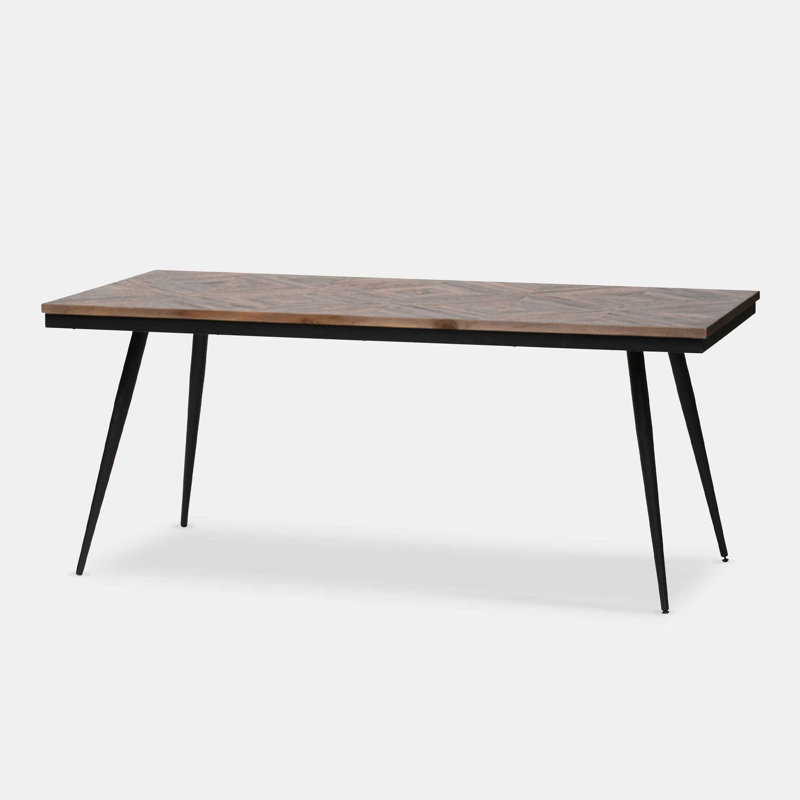Teak Metal Base Dining Table, 76" H x 180" L x 90" W