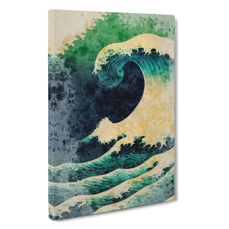 Watercolour Japanese Wave No.5 - Wall Art, Wrapped Canvas, No Matte, 60cm H x 40cm W x 3cm D