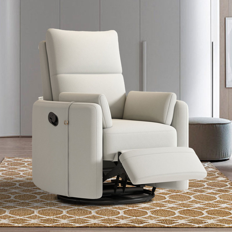 Fauteuil inclinable pivotant rembourré Emese, 100% lin beige