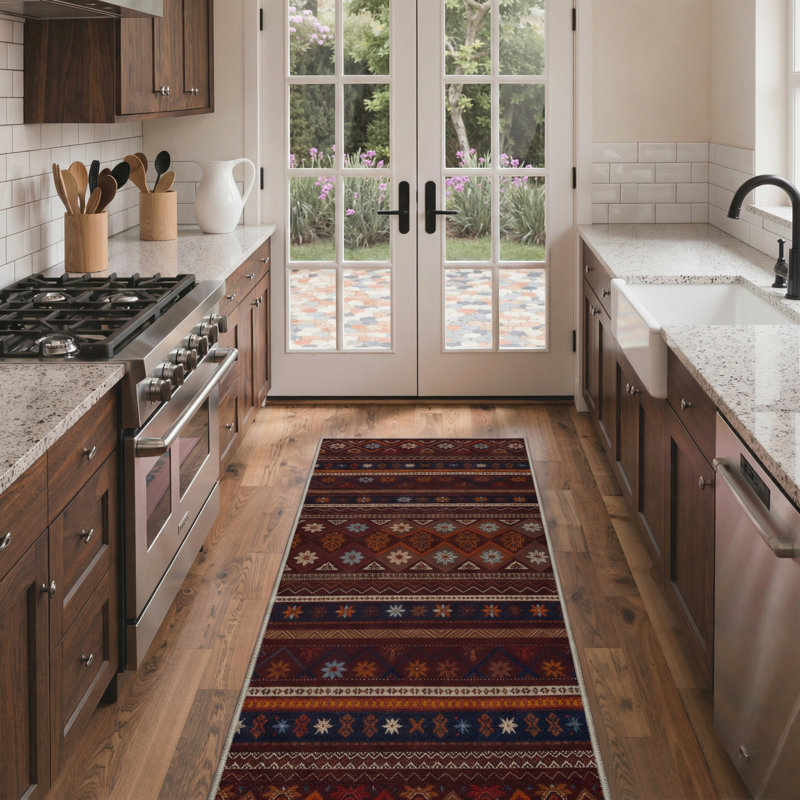 Geometric Floral Machine Washable Mink Brown Indoor Area Rug With Non-Slip Backing, Runner 2'6" x 8'