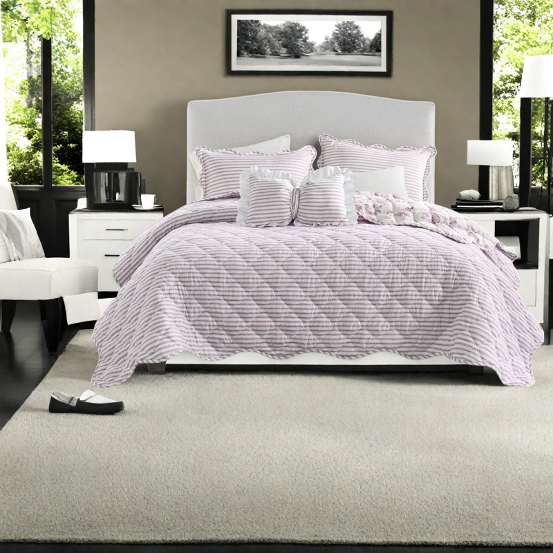 Ensembles de literie très grand rose moderne, courtepointe florale en polyester 4 pièces pour la maison