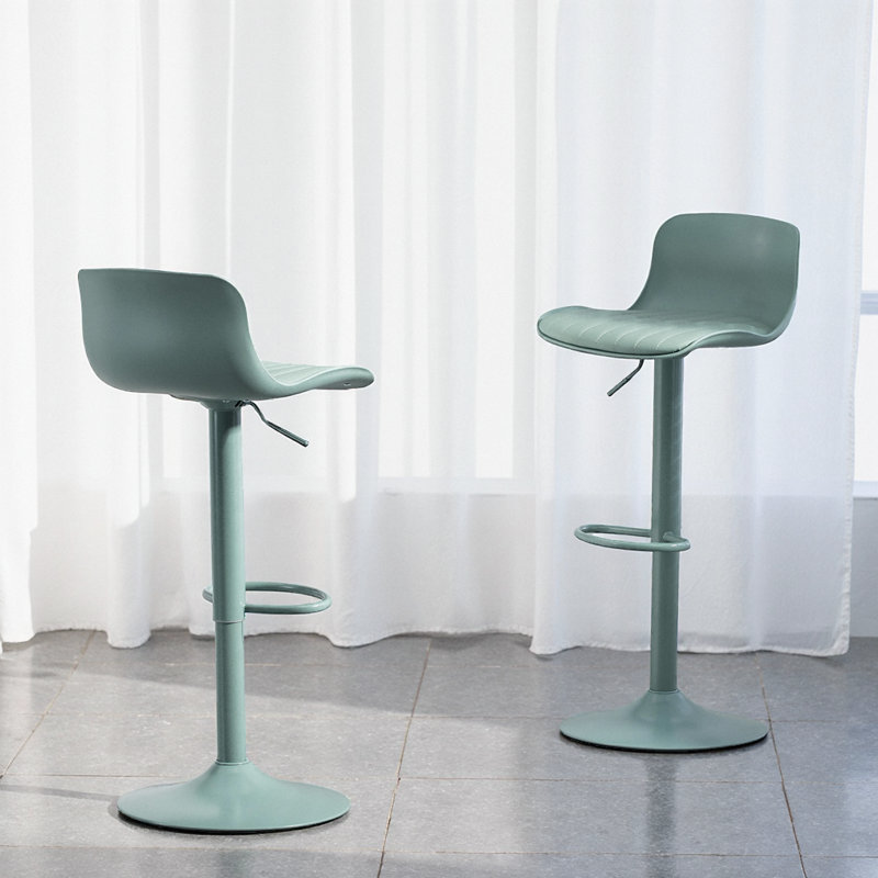 Modern Gray PU Leather Bar Stools Set of 2 with Swivel, Height Adjustment, and Ergonomic Back, Mint Green