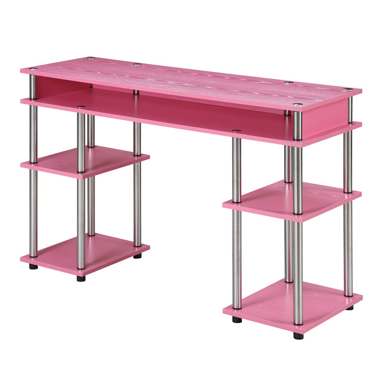 Edwin Steel Writing Desk, Pink/Silver Poles