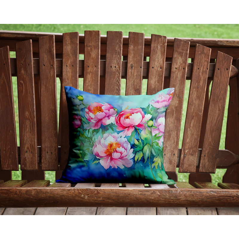 Coussin Pe pivoines à l'aquarelle, H 14 po x l 14 po
