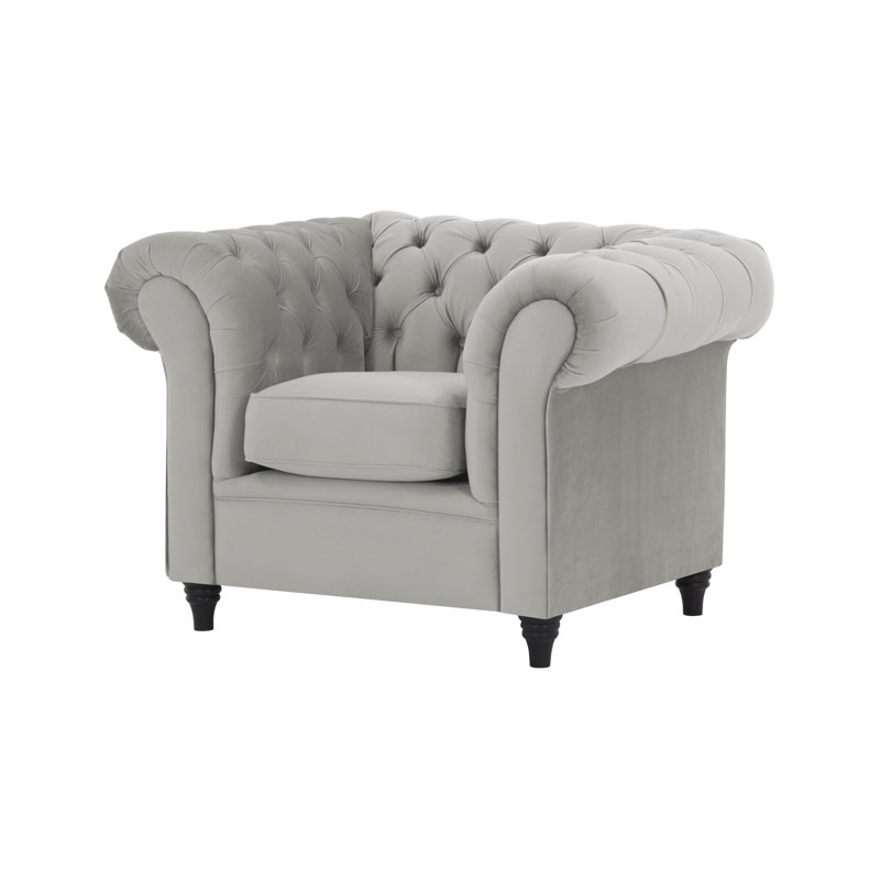 Upholstered Chesterfield Chair, Light Grey