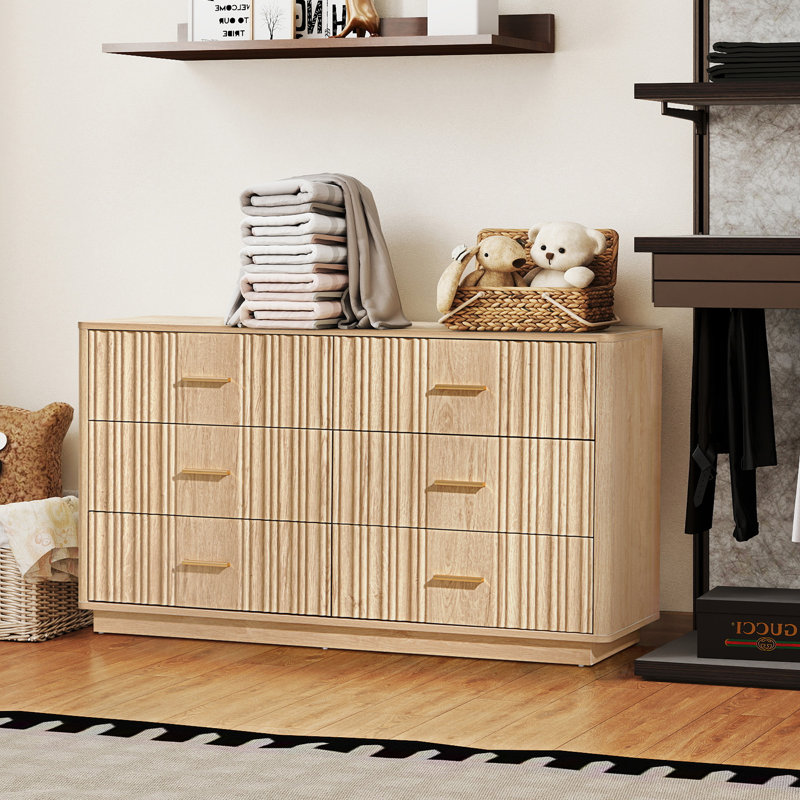 Commode double avec 6 tiroirs, Naturel