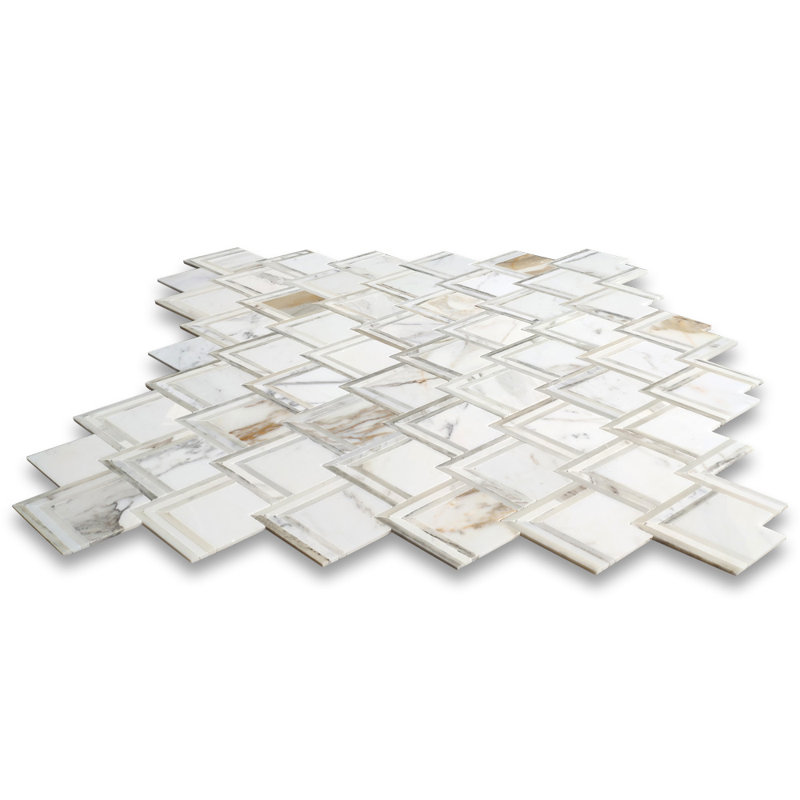 11" x 9" Marble Mosaic Wall & Floor Tile, White/Beige