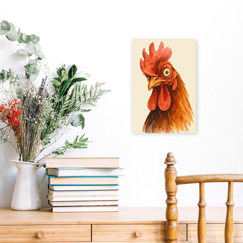 Drôle de têtu à la recherche d'un coq audacieux, classique, élégant, oiseau, nature, art mural, H 18 po x l 12 po