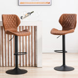 Enmond Swivel Adjustable Height Counter & Bar Stool with Metal Frame and Round Footrest, Faux Leather Counter Stool for Kitchen Island