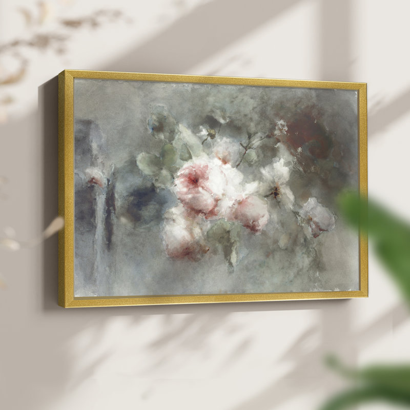 Motif floral rétro - impression encadrée, H 16 po x l 20 po, Doré