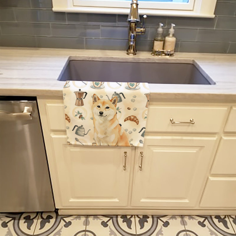 Cream Shiba Inu Coffee Bar Kitchen Towel, Cream Shiba Inu
