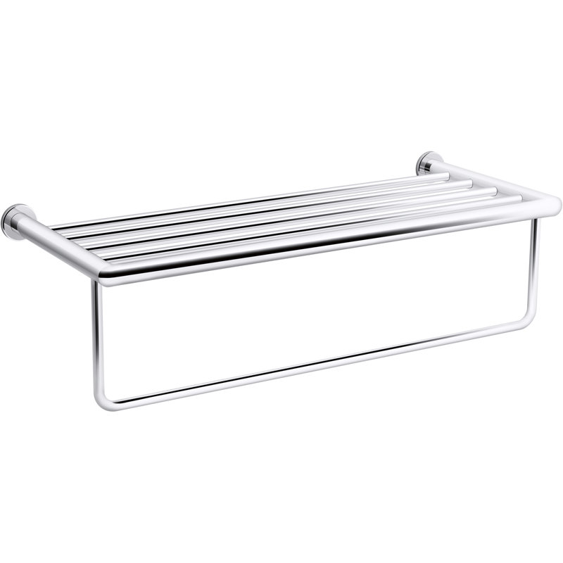 Kumin Hotelier Accent Shelf with Towel Bar, Polished Chrome