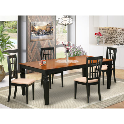 L'ensemble de table de salle à manger 5 pièces pour 4 personnes comprend une table de cuisine rectangulaire avec rallonge papillon et 4 chaises de salle à manger en tissu de lin, noir et cerise