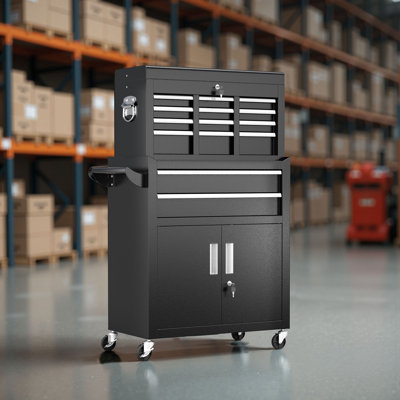 8 Drawers Rolling , 2-in-1 Detachable Metal Tool Cabinet with Lockable Wheels