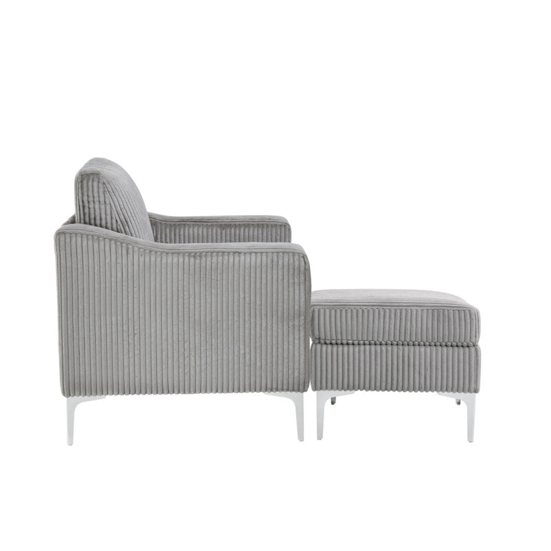 Canapé modulaire convertible en velours côtelé avec repose-pieds et canapé modulaire, gris, Gris