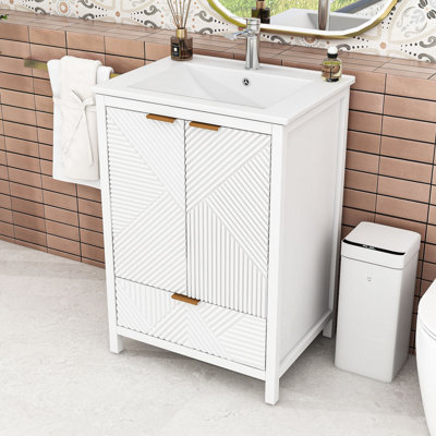 Modern Space-Saving Bathroom Vanity with Textured Doors, Ample Storage and Soft-Close Drawer