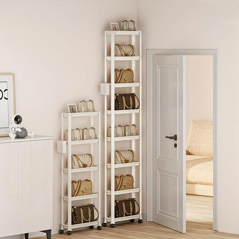 Étagère de rangement étroite en plastique à 5 niveaux avec roulette de défilement, H 47 po x l 18,3 po x P 5,12 po