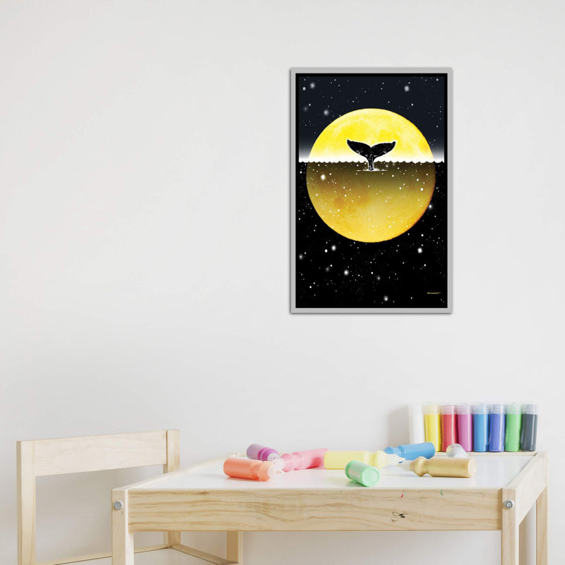 Art du corps de la baleine, H 26 po x l 18 po x P 1,5 po, Toile avec cadre argenté