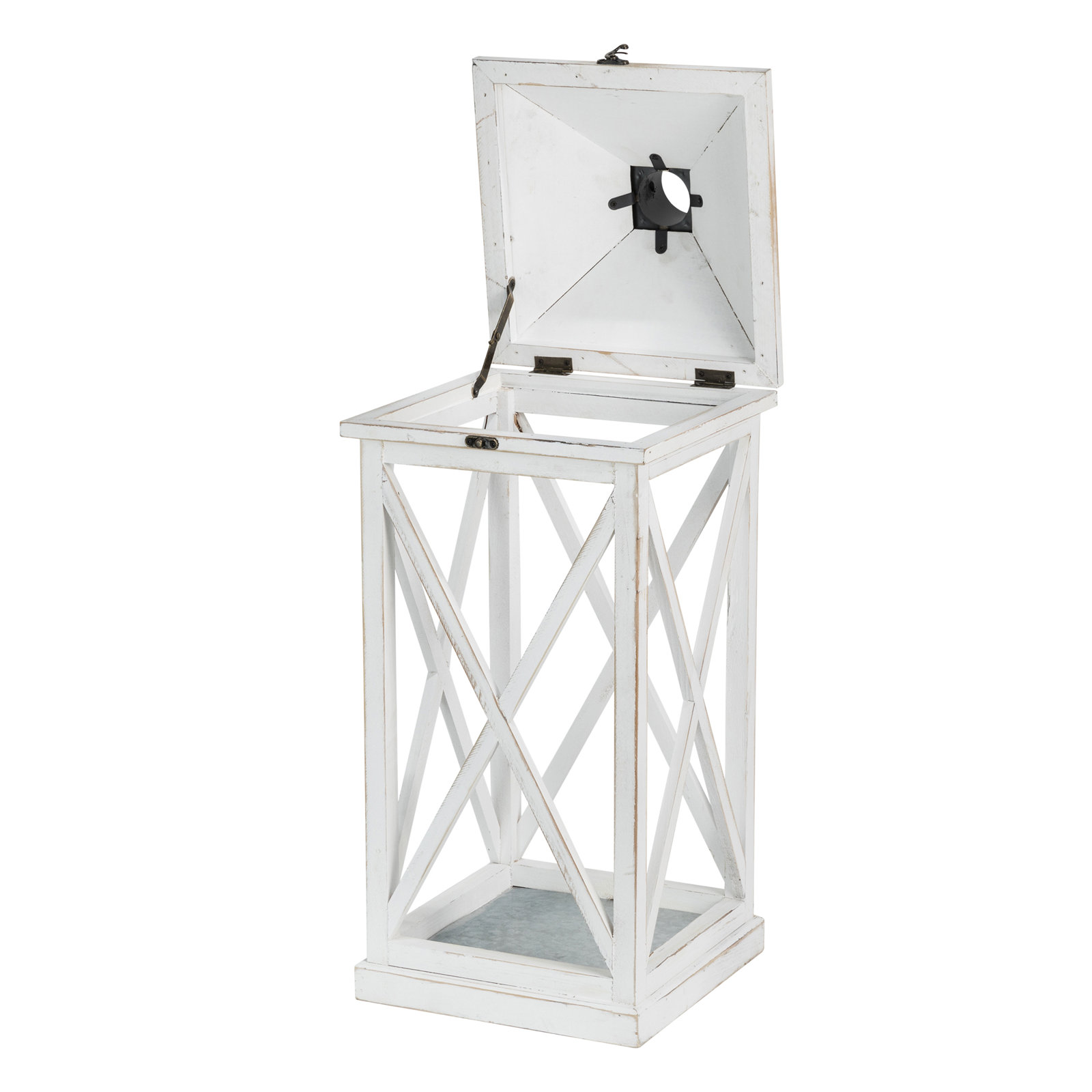 Wood Metal Lantern Candle Holder, White