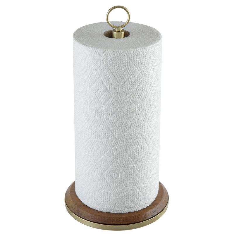 Metal and Solid Wood Freestanding Paper Towel Holder