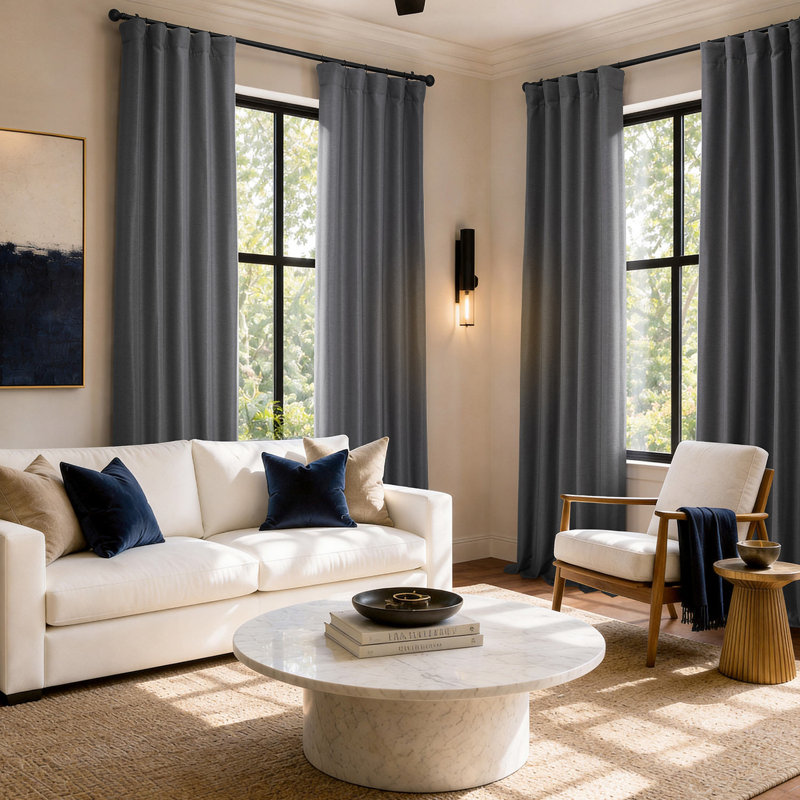 Rideaux obscurcissants en lin synthétique pour chambre et salon Bellino (1 panneau), Truffe fumée, L 50 po x L 84 po