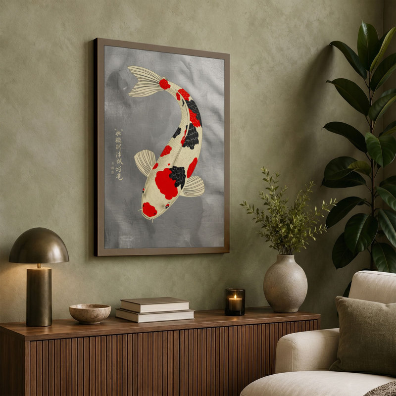 Flowing Koi Japandi - Wrapped Canvas, 24x16 - 61.0 x 40.6 cm, Teal Border