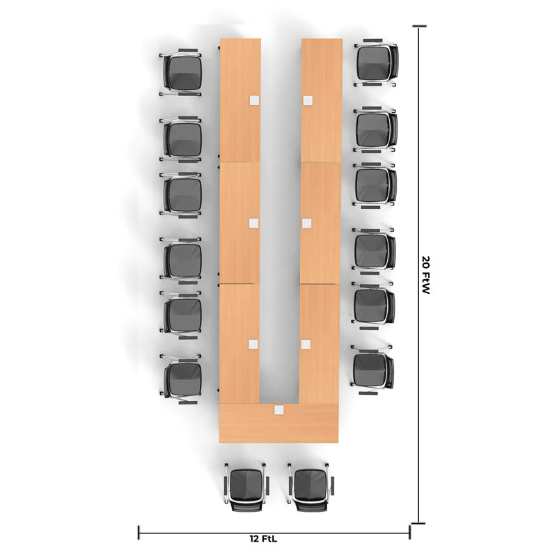 Tables Training Meeting Seminar Classroom 7Pc Beech Folding Industrial Caster Z-Base. Tables Connect.  Modesty Panel, Shelf, Power+Usb Outlet. Fold+Nest For Storage (Seating Not Included).