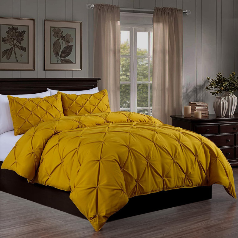 Berlin Pintuck Microfiber 3-Piece Comforter Set, Queen Comforter + 2 Standard Shams, Mustard