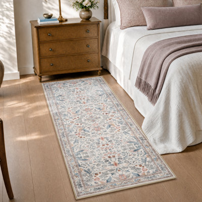 Tapis lavable antidérapant à motif floral multicolore doux pour le salon et la chambre à coucher