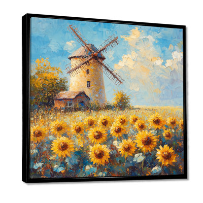 Druce tournesols au moulin à vent en été IV - tournesols, art mural sur toile