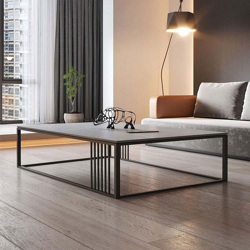 Table basse moderne en acier fritté gris Modern Drak, H 16,54 po x L 59,06 po x l 31,5 po