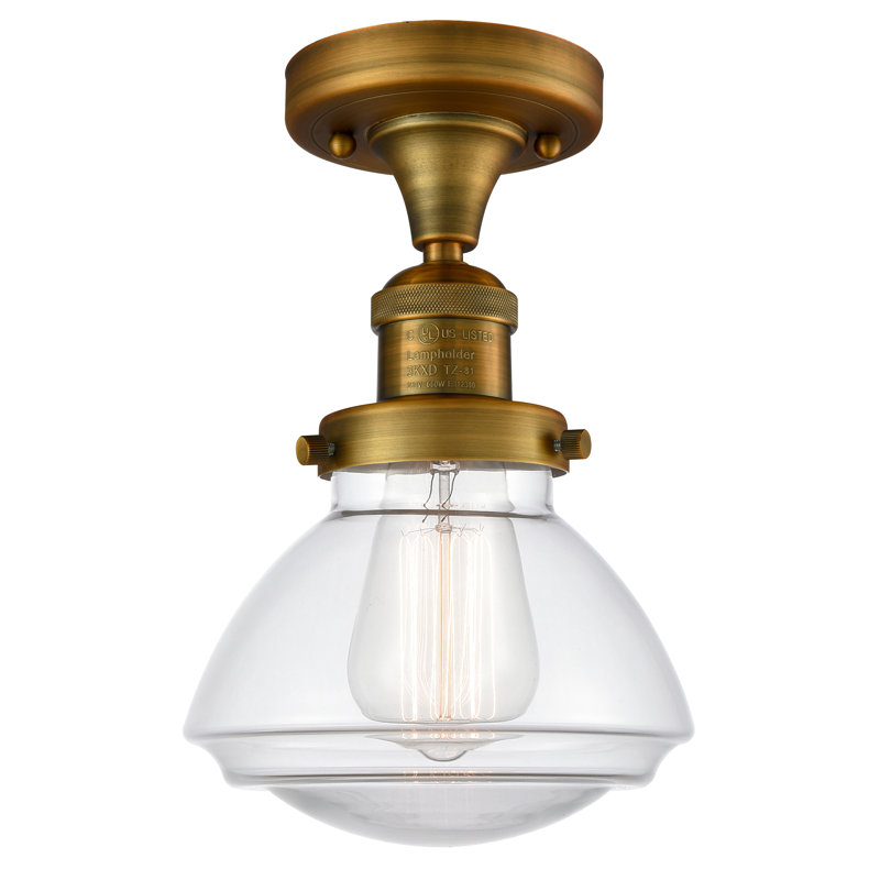 Plafonnier semi-encastré 1 lumière 6,75 po Chesterville, Transparent, Ampoule DEL 6 watts rétro, Laiton brossé