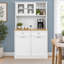 Armoire de cuisine de 172 cm (67,7 po) de hauteur avec portes vitrées, tiroirs et poubelle basculante de 75 litres (20 gallons) - Style campagnard - Blanc-1496094135