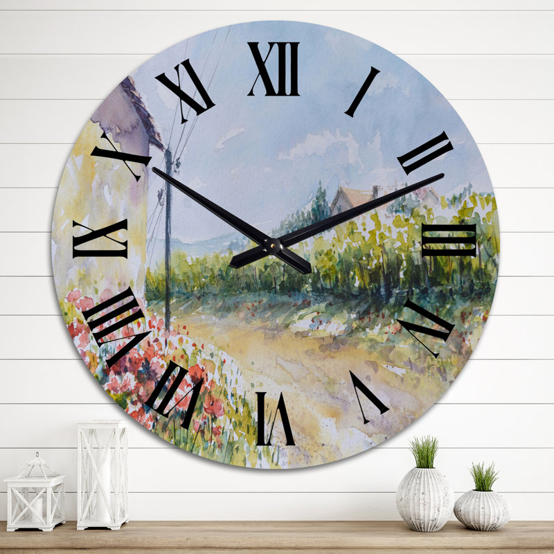 Poppy Flowers by a Countryside Road - Country Wall Clock, Large