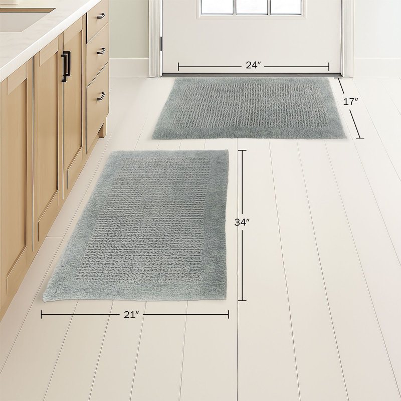 Bathroom Rugs - 2-Piece Cotton Bath Mat Set - Rugs For Shower, Tub, Toilet, Or Vanity - Machine Washable Bath Mats For Bathroom, Kitchen, Or Laundry Room