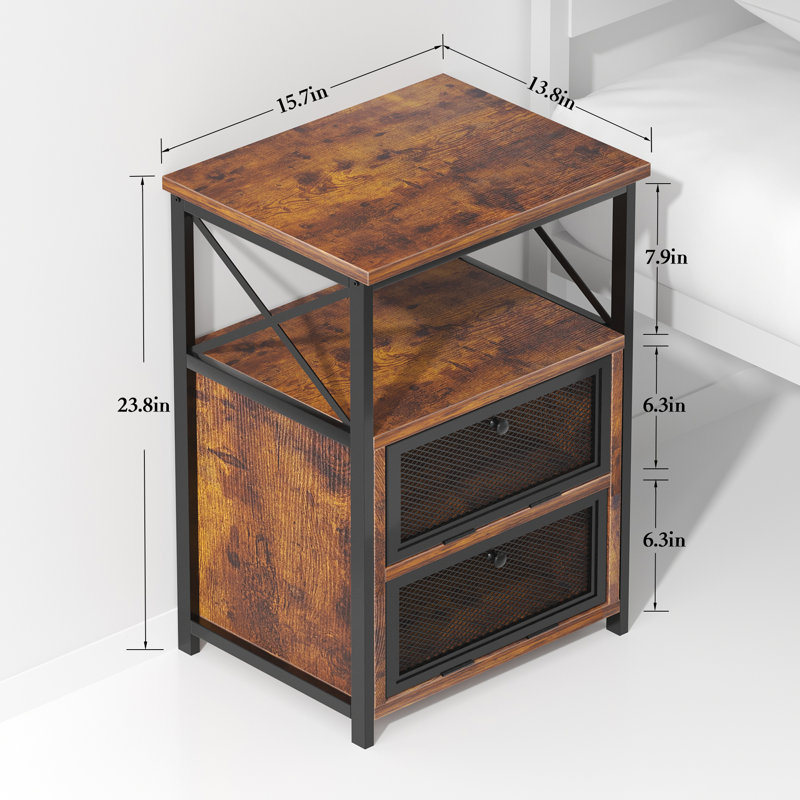 Kempst Nightstand Set 2, Small Bedside Table with Drawers, Narrow Side End Table with Open Shelf, 2 Drawer Dresser for Bedroom/Living Room/Dorms