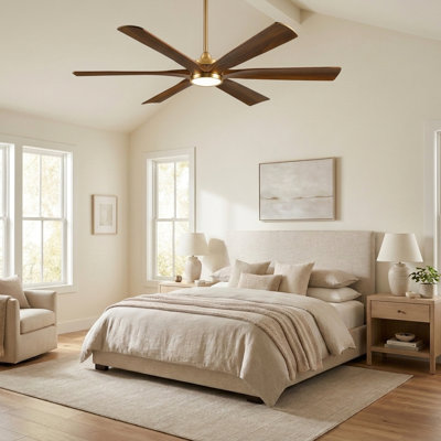 Ventilateur de plafond moderne avec télécommande, 6 pales en bois massif, moteur à courant continu silencieux, ventilateur de plafond extérieur pour patio couvert avec lumière