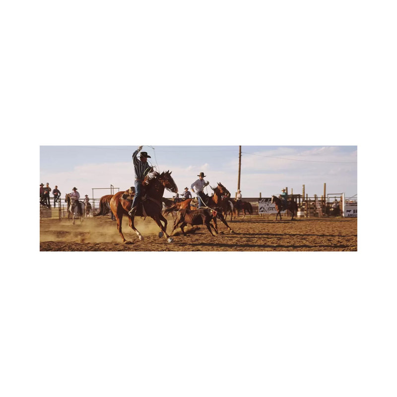 Cowboys Roping A Calf, North Dakota, USA by Panoramic Images - Wrapped Canvas Panoramic Print