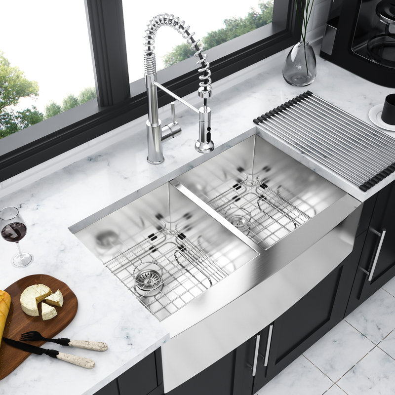 Évier double 33 po x 20 po x 9 po - Acier inoxydable calibre 18 pour décor de cuisine moderne 33 x 20 x 9 avec aspect élégant