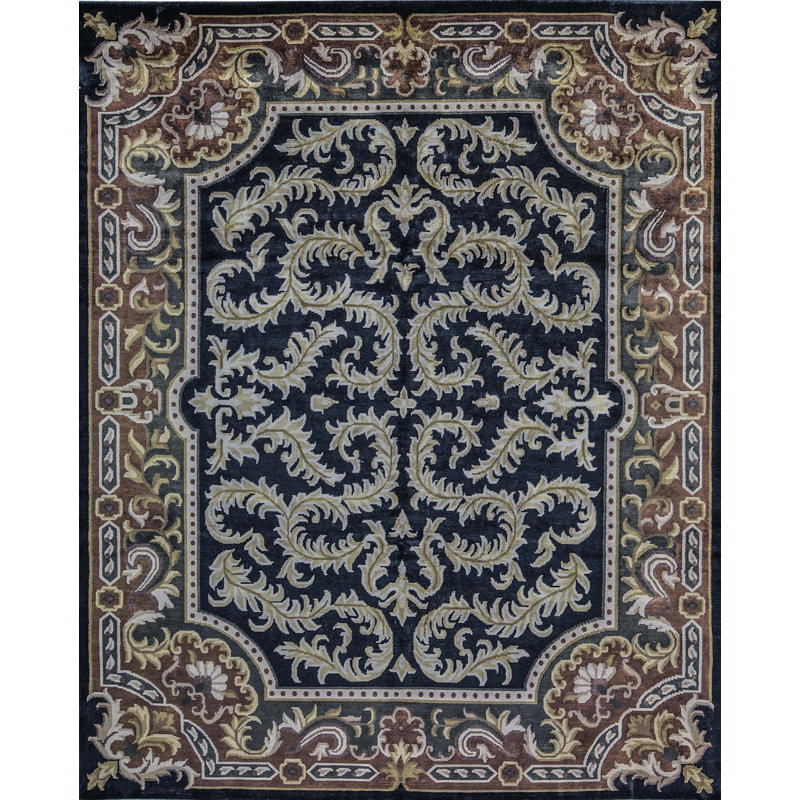 Tapis noir, brun et beige noué à la main de haute qualité