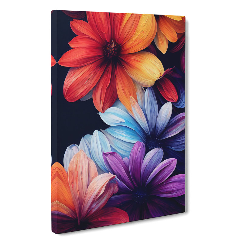 Colourful Flowers No.1 - Print, Wrapped Canvas, 50cm H x 35cm W x 3cm D, No Matte