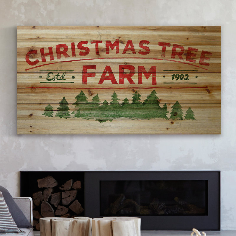 Arbre de Noël-reproduction d’art textuel sur bois sans cadre, H 22,5 po x l 45 po x P 1,5 po